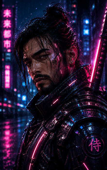 Chrome Samurai generated with PictureAI