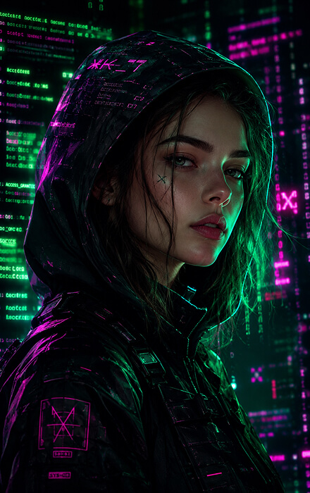 Neon Hacker generated with PictureAI